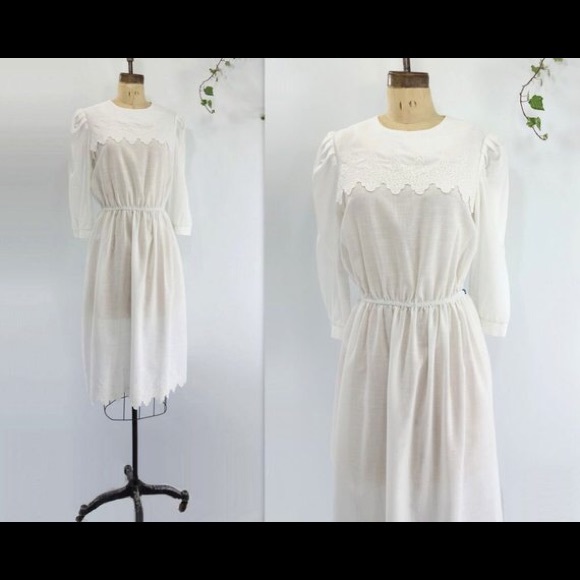 VIntage White Summer Dress 80s - Picture 2 of 5